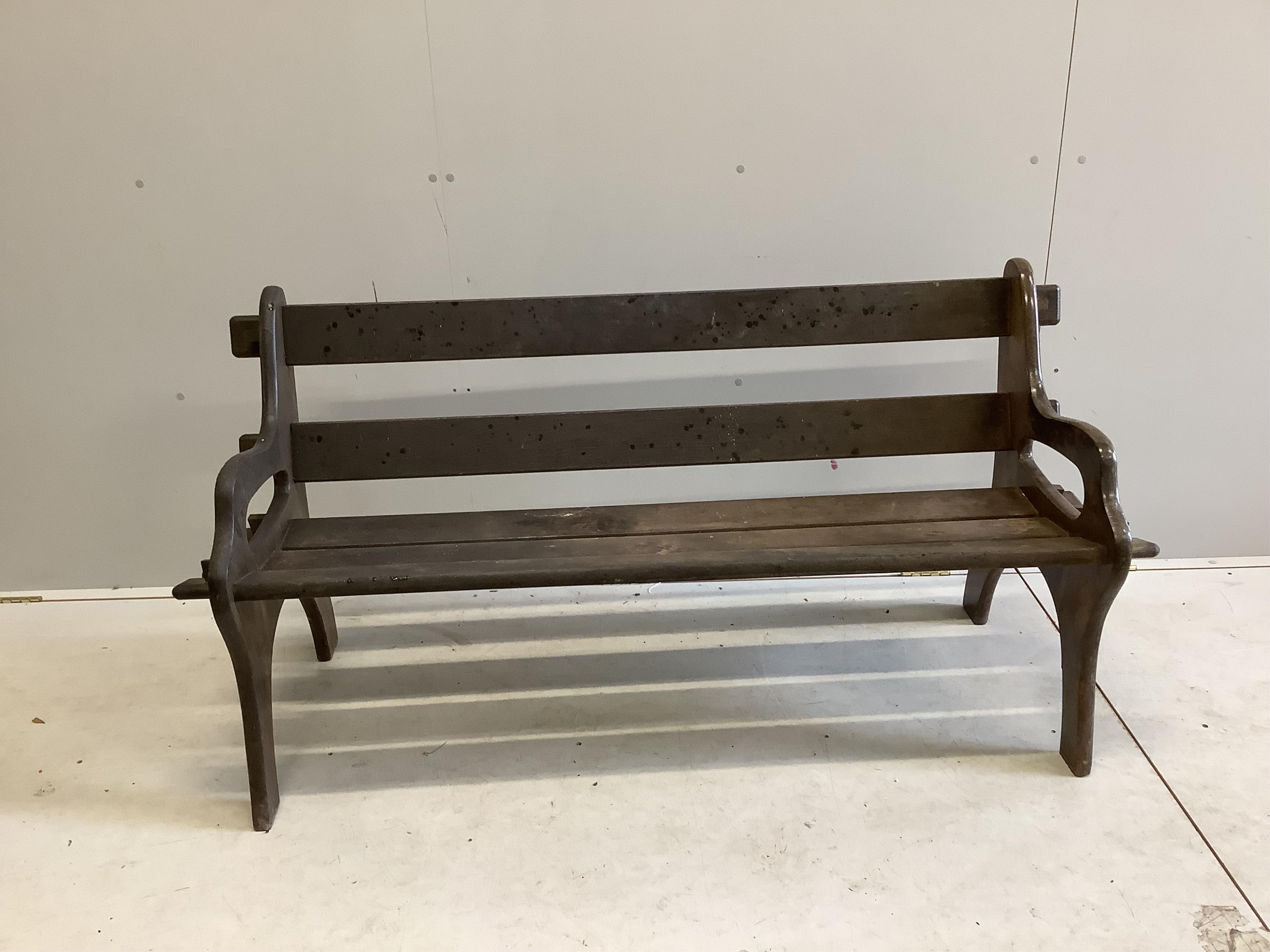 A Branson hardwood garden bench, width 160cm, depth 60cm, height 74cm. Condition - fair to good